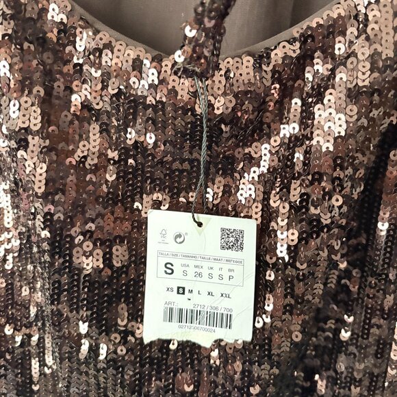 Zara Festive Sequin Halter Maxi Dress Brown NWT Size Small - Picture 11 of 12